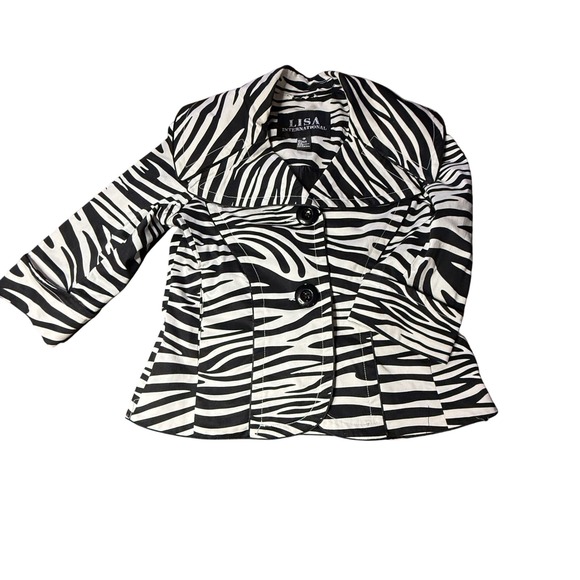 Lisa International Zebra Print Jacket Blazer Cotton Blend Career‎ M - Picture 1 of 5
